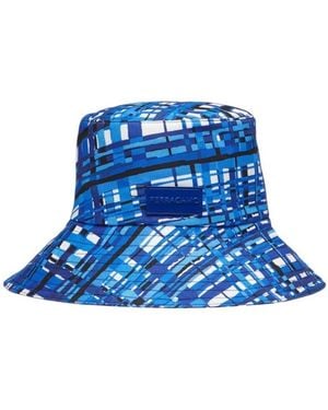 Ferragamo Plaid Cotton Bucket Hat - Blue
