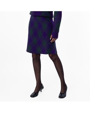 Burberry Vintage Check Frayed-Edge Wool Skirt - Blue