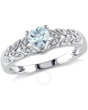 Amour Aquamarine And Diamond Accent Vintage Heart Ring - Metallic