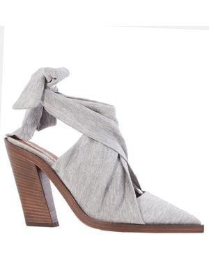 Burberry Pewter Melange Tillington Scarf Tie Detail Jersey Point-Toe Mules, Brand Size 38.5 (Us - Grey