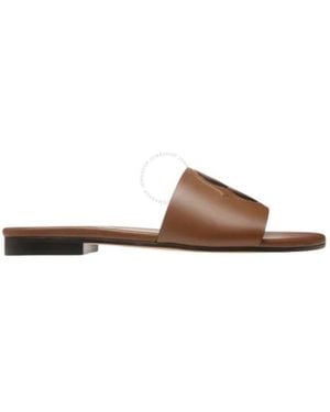 Bally Goldie Emblem Leather Slide Sandals, Brand Size 38 Us - Brown