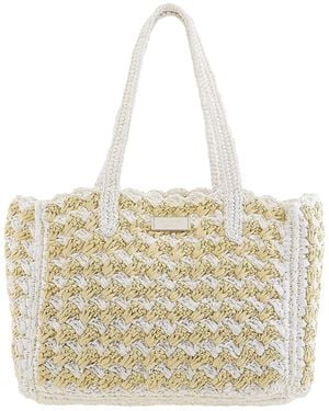 Kate Spade Striped Raffia Tote Hand Bag - Metallic
