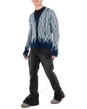 Amiri Argyle Mohair Knit Cardigan - Blue