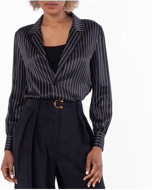 Saint Laurent Striped Silk-Satin Shirt, Brand Size 38 - Black