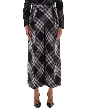 Burberry Wide-Leg Tartan Wool Boyfriend Pants, Brand Size 14 Us - Black