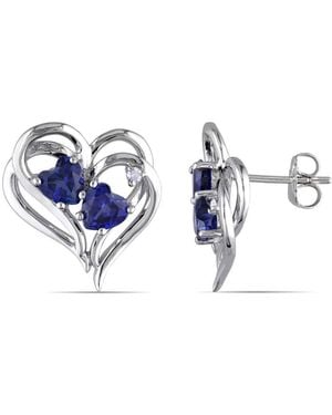 Amour Diamond And Created Sapphire Heart Earrings - Blue