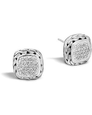 John Hardy Classic Chain Diamond Pave (0.28Ct) Small Square Earrings - Metallic