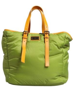 Dolce & Gabbana Nylon Padded Logo Plaque Tote Crossbody Bag Pu Leather - Green
