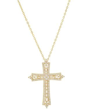 Kylie Harper 14K Over Baguette-Cut Art Deco Cz Cross Pendant - Metallic