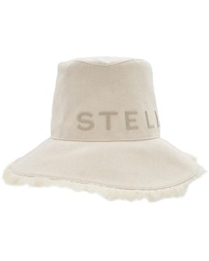 Stella McCartney Logo Embroidered Cotton Bucket Hat - Natural