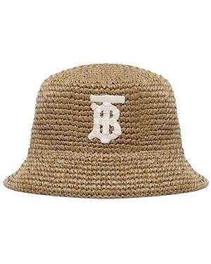 Burberry Raffia Effect Monogram Motif Bucket Hat - Brown