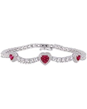Amour 8-2/5 Ct Tgw Created Ruby And Created Sapphire Stationed Triple Halo Heart Tennis Bracelet - Pink