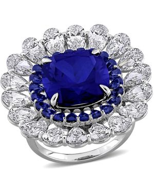 Created Forever 13 3/8Ct Tgw Created Sapphire And 4 4/5Ct Tw Lab Grown Diamond Floral Ring - Blue