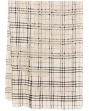 Burberry Wide Knight Check Wool Silk Scarf - Natural