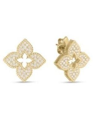 Roberto Coin 18K Venetian Princess Pave Diamond Medium Flower Stud Earrings - Metallic