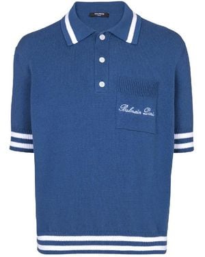 Balmain Siganture Embroidered Polo Shirt - Blue