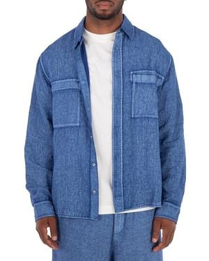 Burberry Long-Sleeve Linen Shirt - Blue