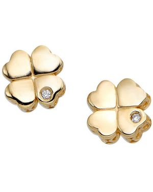 Tresorra 14K Diamond Clover Stud Earrings - Metallic