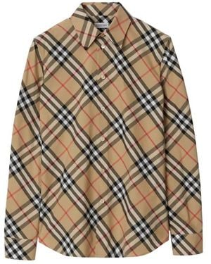 Burberry Check Cotton Poplin Slim-Fit Shirt, Brand Size 6 Us - Brown