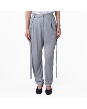 Burberry Ladies Heather Melange Strap Detail Jersey Tailored Trousers, Brand Size 4 (Us - Grey