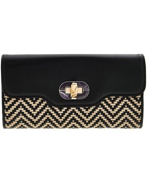BVLGARI Woven Raffia Rossellini Flap Wallet - Black