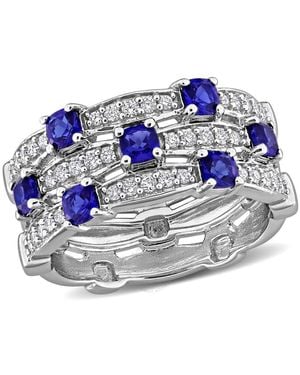 Created Forever 1Ct Tgw Created Sapphire And 1/3Ct Tw Lab-Grown Diamond 3-Row Semi-Eternity Ring - Blue