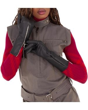 Burberry Leather Zip Gloves - Red