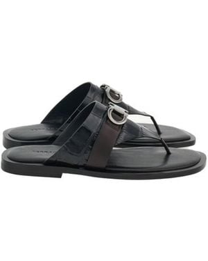 Ferragamo Gancini Embellished Leather Sandals - Black