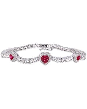 Amour 8-2/5 Ct Tgw Created Ruby And Created Sapphire Stationed Triple Halo Heart Tennis Bracelet - Pink