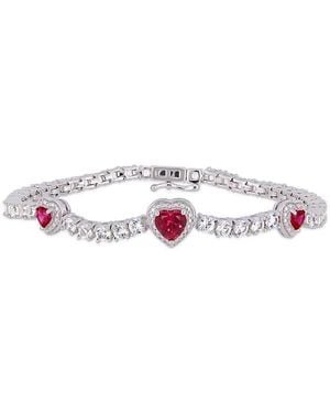 Amour 8-2/5 Ct Tgw Created Ruby And Created Sapphire Stationed Triple Halo Heart Tennis Bracelet - Pink