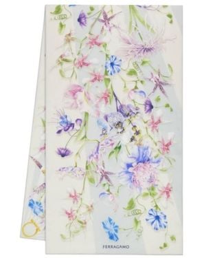 Ferragamo Gaia Print Lightweight Silk Scarf - White