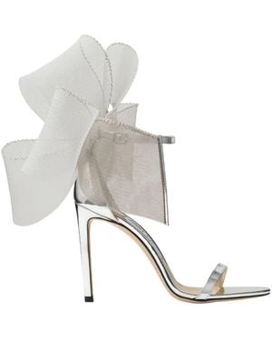 Jimmy Choo Aveline 100 Asymmetric Bow Deatil Sandals, Brand Size 34 Us - White