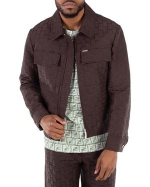 Ferragamo Monogram Jacquard Blouson Jacket, Brand Size 50 Us - Brown