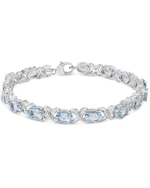 Haus of Brilliance 925 Sterling 16.0 Cttw Oval Topaz And Diamond Accent Tennis X Link Bracelet - Metallic