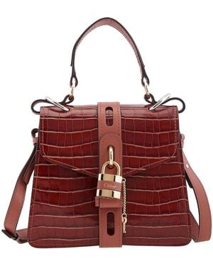 Chloé Crocodile Embossed Small Aby Day Shoulder Bag - Red