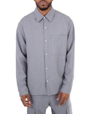 Balmain Embossed-Buttons Straight Hem Shirt, Brand Size 40 (Neck - Gray