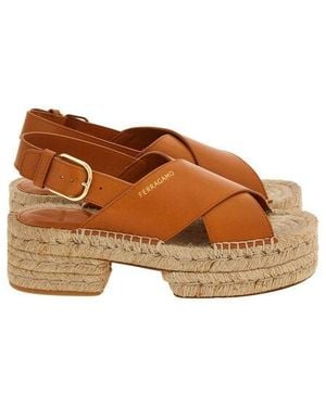 Ferragamo Leather Platform Espadrille Sandals - Brown