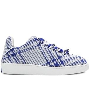 Burberry Box Checked Leather Trainers, Brand Size 39 Us - Blue