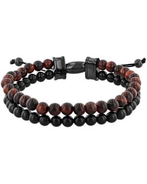Robert Alton Stainless Steel Tiger Eye & Onyx Bead Bolo Bracelet - Black