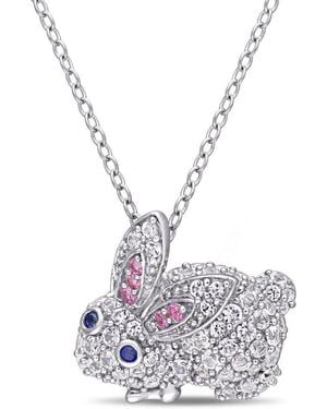 Amour 1 1/10 Ct Tgw Created And And Sapphire Bunny Necklace - Metallic