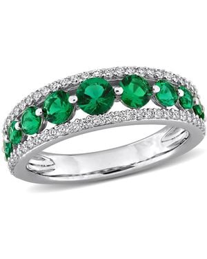 Created Forever 1Ct Tgw Created Emerald And 1/3Ct Tw Lab-Grown Diamond Graduated Ring - Green