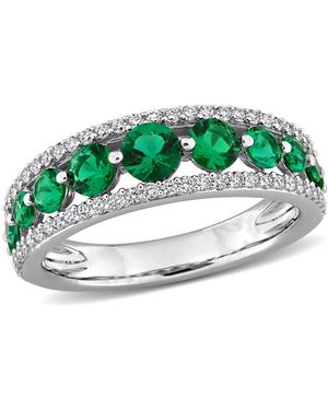 Created Forever 1Ct Tgw Created Emerald And 1/3Ct Tw Lab-Grown Diamond Graduated Ring - Green