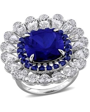 Created Forever 13 3/8Ct Tgw Created Sapphire And 4 4/5Ct Tw Lab Grown Diamond Floral Ring - Blue