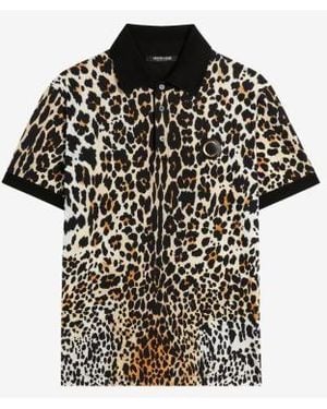 Roberto Cavalli Leopard Print Cotton Polo Shirt - Black