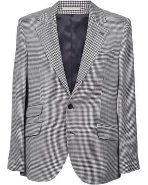 Brunello Cucinelli Wool Blend Houndstooth Suit, Brand Size 50 (Us - Grey