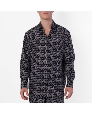 Burberry All-Over Graphic Print B-Line Silk Shirt - Black