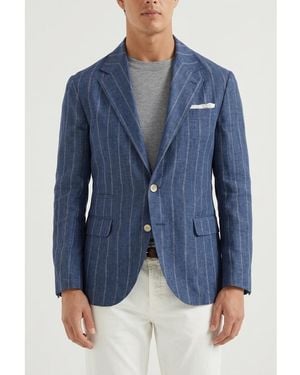 Brunello Cucinelli Linen Striped Blazer, Brand Size 46 (Us - Blue