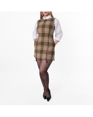 Burberry Checked Virgin Wool Mini Dress, Brand Size 4 Us - Green