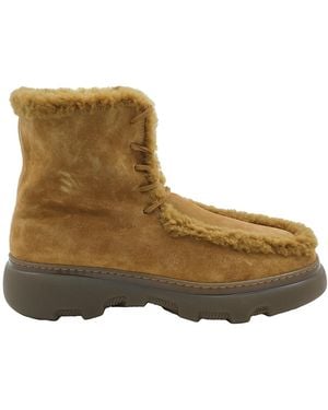 Burberry Shearling-Trim Suede Creeper Boots, Brand Size 42.5 (Us - Brown