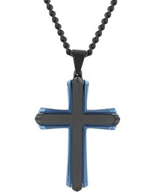 Robert Alton Stainless Steel And Finish Cross Pendant - Blue